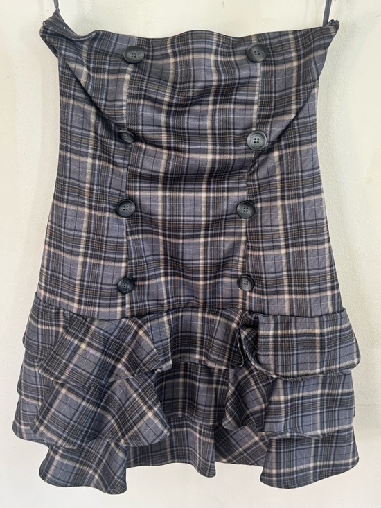Motel Rocks Strapless Gray Plaid Ruffle Mini Dress - Picture 6 of 7